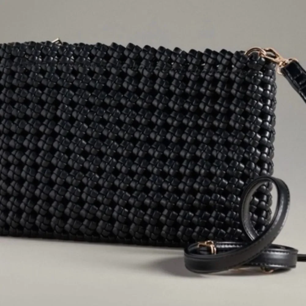 Anthropologie The Kalani Woven Knot Clutch: Faux Leather Edition Black